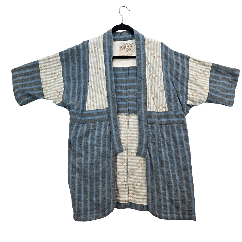 Ace & Jig Women XS Blue Striped Patchwork Kimono Cardigan Metallic Robe Jacket